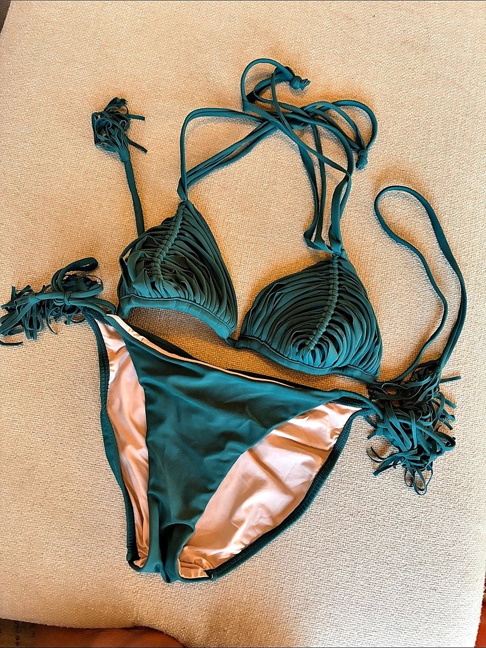 PQ Swim Isla Macrame Triangle Bikini Top & Tie Side Bottom in Green